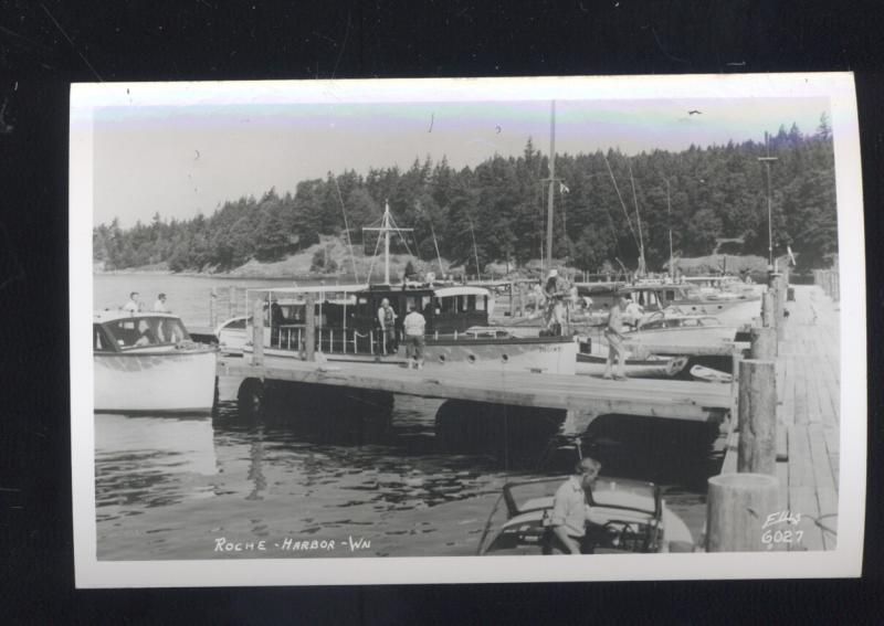 RPPC ROCHE HARBOR WASHINGTON BOATS ELLIS 6027 VINTAGE REAL PHOTO POSTCARD