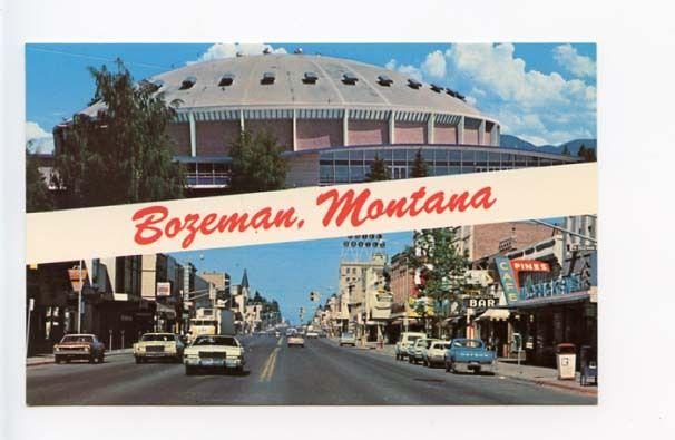 Bozeman MT Street View University Old Cars Vintage Store Fronts Postcard