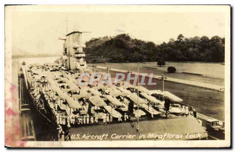 PHOTO CARD Boat War US Aircraft Carrier in Miraflores Lock Gate Aircraft