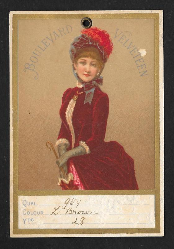 VICTORIAN TRADE CARD Boulevard Velveteen Lady in Red Dress