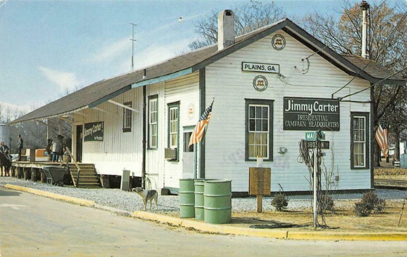 PLAINS, GA Georgia OLD RAILROAD DEPOT~Train Station PRESIDENT CARTER HQ Postcard