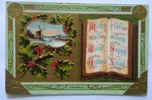 Christmas Postcard Embossed Series 2089 German Windmill Jamestown NY