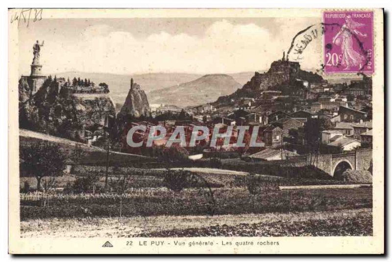 Old Postcard Le Puy General view The four rocks