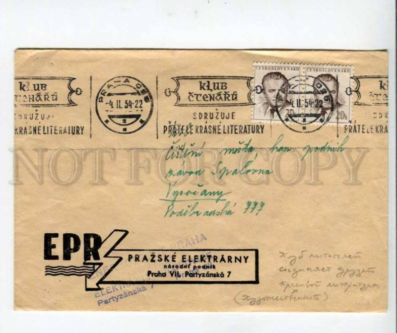 290464 Czechoslovakia 1954 y Praha press EPR Klub Ccenaru Postage meter COVER