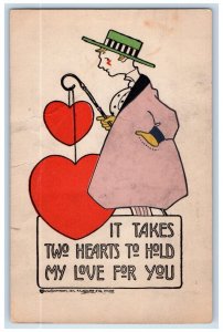 Valentine Boy Hearts It Takes Two Hearts To Hold My Love For You Posted Postcard 