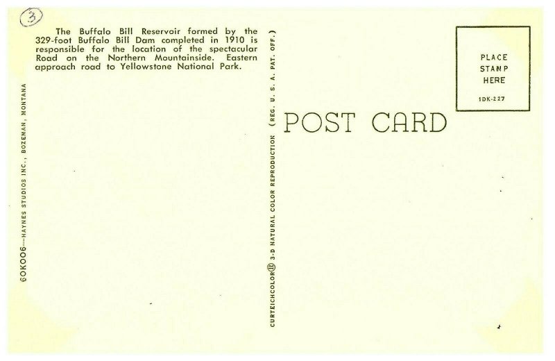 Buffalo Bill Reservoir Dam & Mountainside Road Postcard