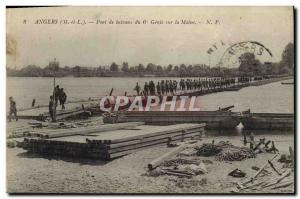 Old Postcard Militaria Angers boats Bridge over the Maine 6th Genie