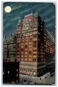 1908 Waldorf Astoria Hotel Building Night Moon View New York City NY Postcard 