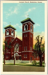 Seven Dolors Catholic Church Manhattan KS Linen Vintage Postcard P38