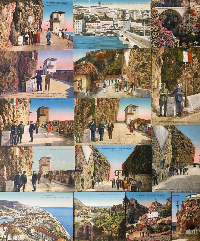 Lot of 15 postcards Italian-French border officer & scenic Grimaldi-Ventimiglia 