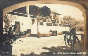 TAXCO GUERRERO MEXICO~HOTEL RANCHO TELVA-BURRO TIED UP~1940s REAL PHOTO POSTCARD