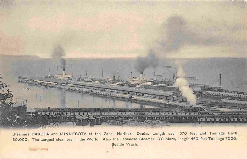 Steamers Dakota Minnesota Iyo Great Northern Docks Seattle Washington postcard