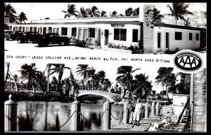 1950s Sea Court Motel Miami Beach FL Dual View RPPC Real Photo Postcard