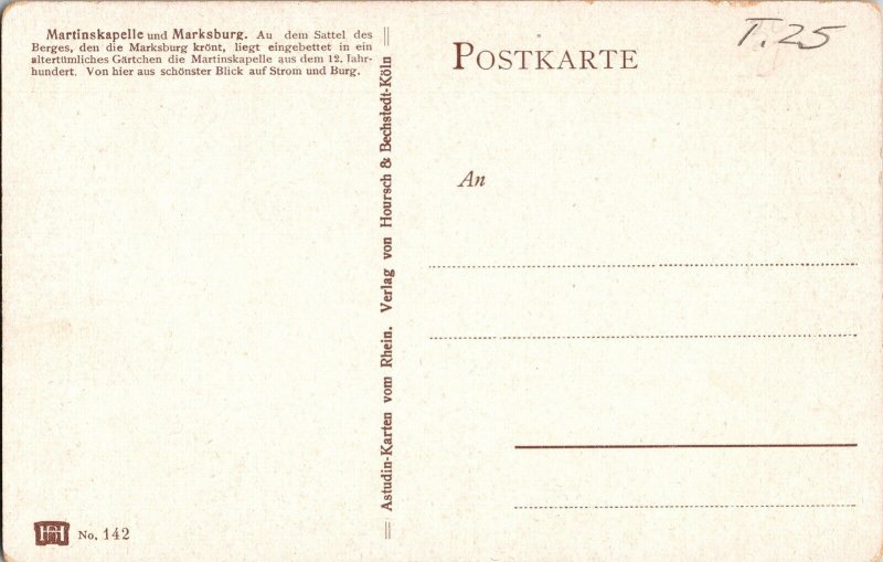 Martinskapelle Marksburg Berges Kront Eingebettet Postcard Verlag Klon Unposted 