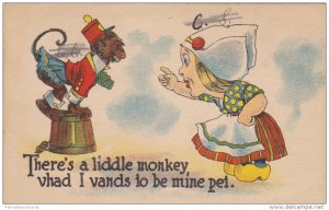 Dutch Girl Eyeing Monkey on Bucket, There's a Liddle Monkey Vhad I Vands to ...