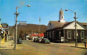 Main Street Post Office Cars Mobil Gas Signs Beacon New York 1950s postcard