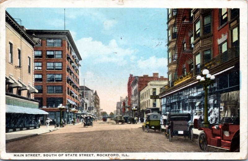 Postcard IL Rockford -  Main Street South of State Street