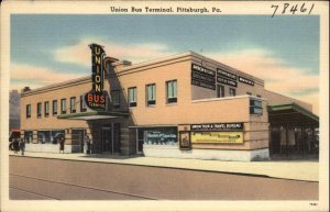 Pittsburgh Pennsylvania PA Union Bus Terminal Station Linen Vintage Postcard