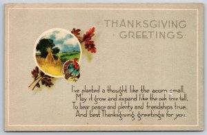 Holiday~Thanksgiving Greetings~Hay Field In Frame W/ Turkey~PM 1918~Vtg Postcard