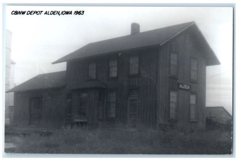 c1963 C&NW Depot Alden Iowa IA Railroad Train Depot Station RPPC Photo Postcard