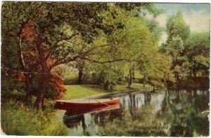 Rowboat, Lagoon, Moskie Region, Washington Park, Chicago, Antique 1911 Postcard