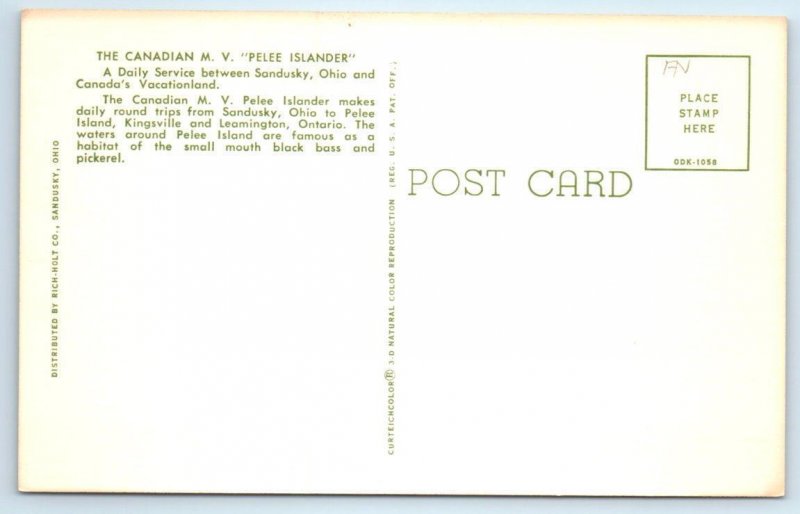 Canadian Ferry M.V. PELEE ISLANDER from Sandusky to Ontario c1960s Postcard