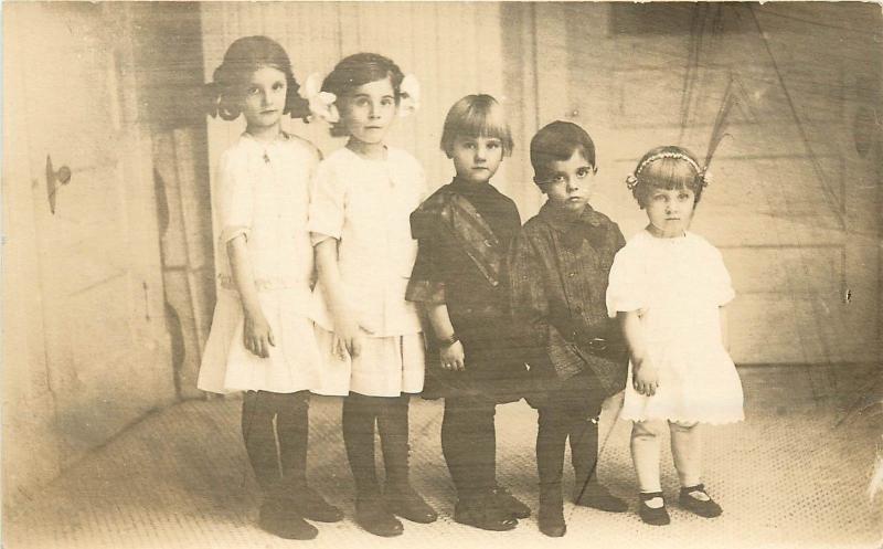 c1910 Real Photo PC; The 5 Towner Children in a Row, Rochester NY Unposted