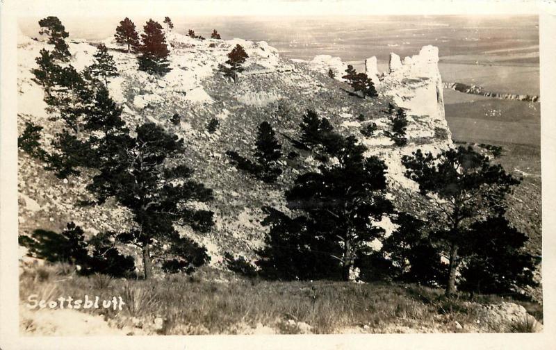 1930s RPPC View of Scotts Bluff National Monument NE from Top of Bluff