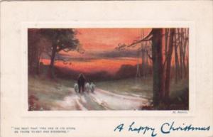 Christmas Man Walking Sheep Landscape Scene 1908 Tucks