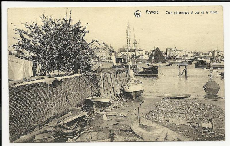 Early 1900s Belgium Postcard - Anvers Port Scene