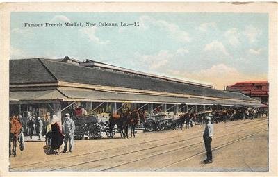 Louisiana NEW ORLEANS, LA French Market Horse Carts c1920s Vintage Postcard 