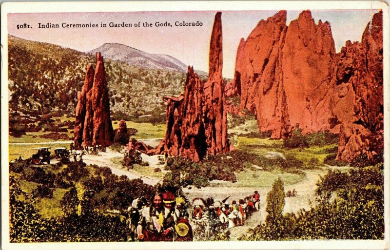 Indian Ceremonies Garden Gods Colorado Springs Vintage Postcard DB Native 