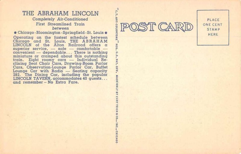 Abraham Lincoln Streamlined Train Alton Railroad Vintage Postcard AA13819