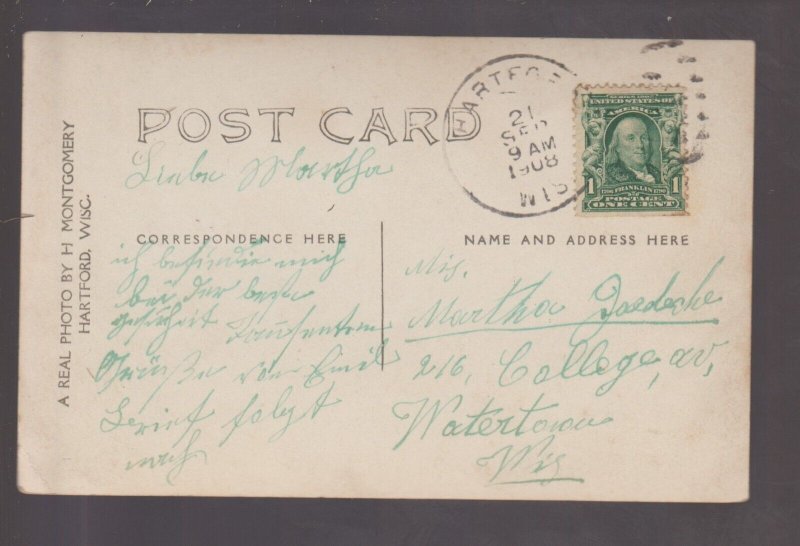 Hartford WISCONSIN RPPC 1908 DEPOT Train Station WAITING FOR EVENING TRAIN WI KB