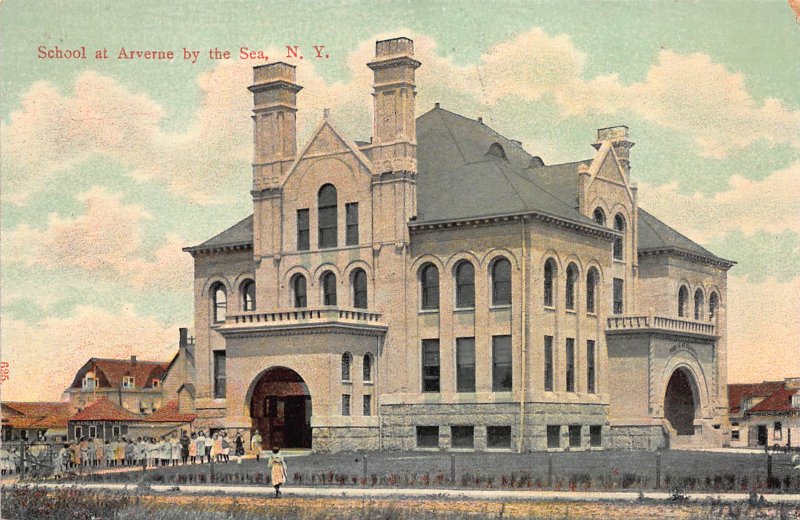 School at Averne by the Sea, Queens, N.Y., Early Postcard, Unused