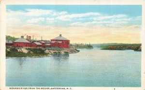 AMSTERDAM NY NEW YORK~MOHAWK RIVER FROM BRIDGE~1920s POSTCARD