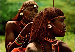 VINTAGE CONTINENTAL SIZE POSTCARD SAMBURU WARRIORS OF KENYA 1970s
