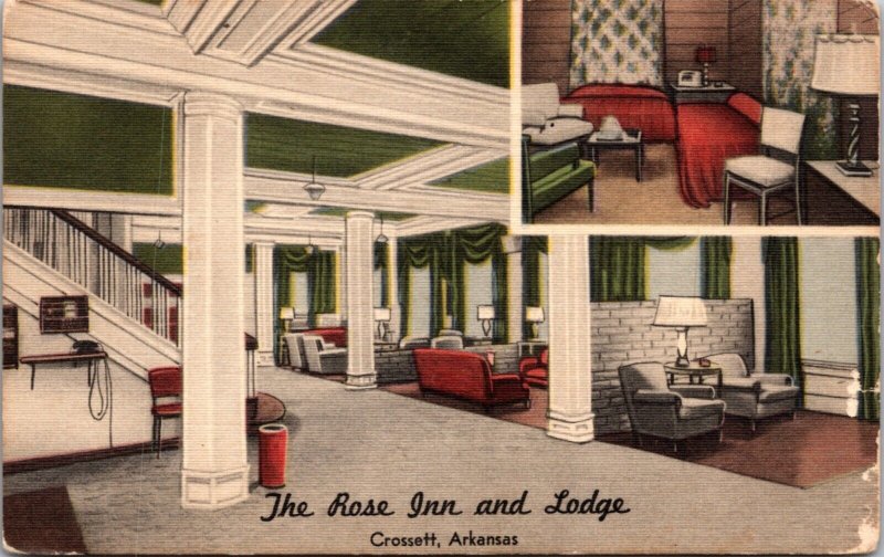 Linen Postcard The Rose Inn and Lodge in Crossett, Arkansas