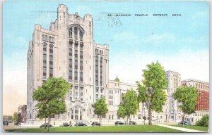 1938 Detroit Masonic Temple Postcard United News Co. Michigan Mason City IA