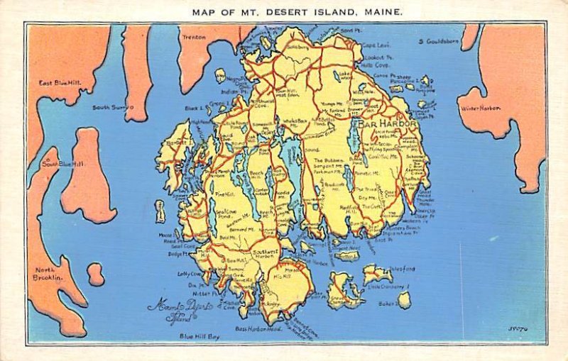 Mount Desert Island, Maine USA Map Unused 