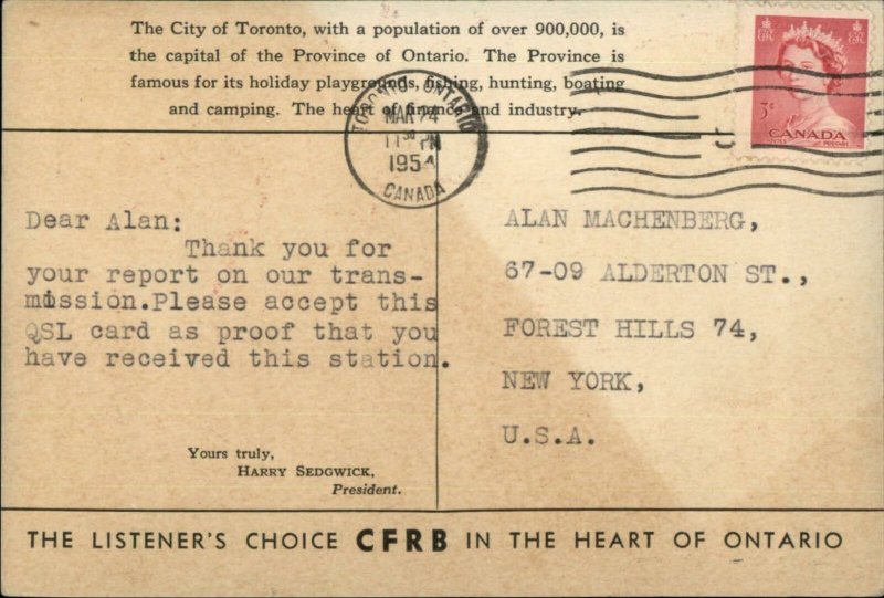 Rogers Radio Broadcasting Co Map Canada Toronto Skyline Art Deco Postcard