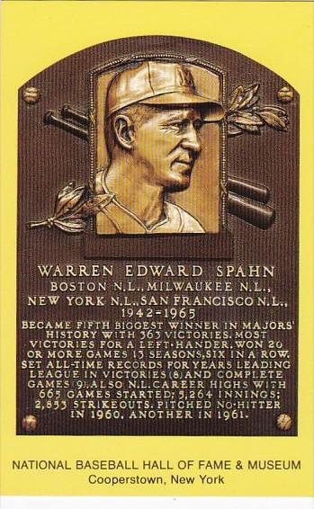 Warren Edward Spahn National Baseball Hall Of Fame & Museum  Cooperstown New ...