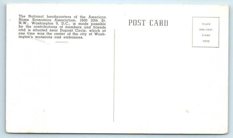 WASHINGTON D.C. ~ Headquarters AMERICAN HOME ECONOMICS Association Postcard