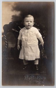 RPPC Edwardian Little Boy On Chair Ft Wayne Indiana Real Photo Postcard Q22