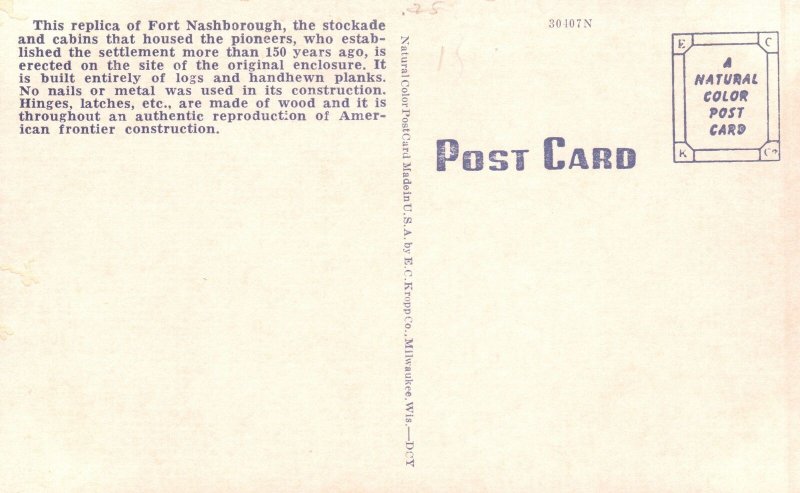 Vintage Postcard 1930's Fort Nashborough First Avenue & Church St. Nashville TN
