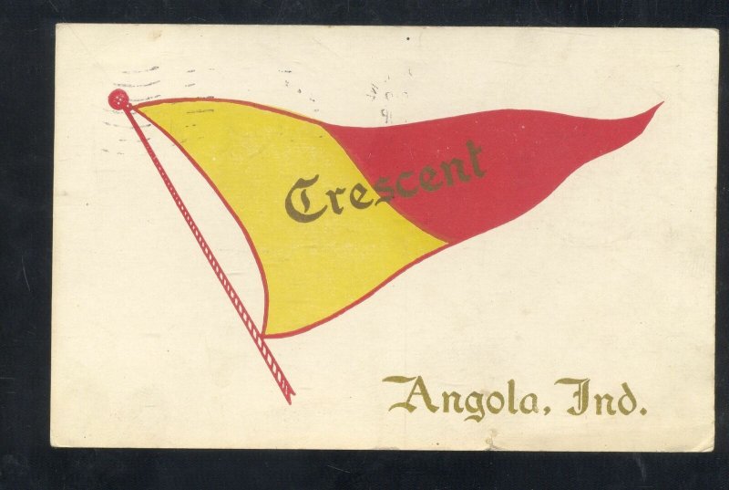 ANGOLA INDIANA YELLOW RED PENNANT CRESCENE SCHOOL VINTAGE POSTCARD