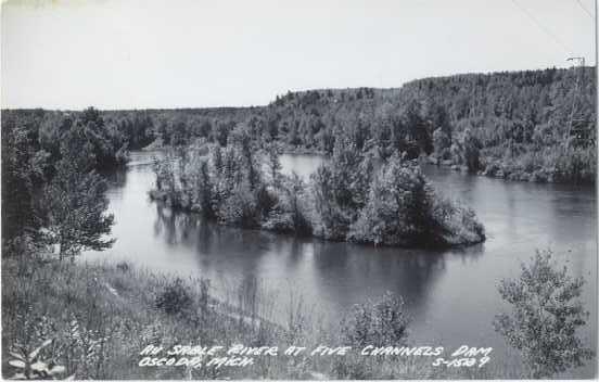 RPPC Au Sable River at Five Channels Dam, Oscoda, Michigan MI, EKC real photo