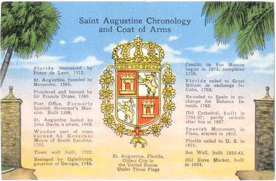 Linen of Saint Augustine Florida Chronology and Coat of Arms; Oldest City in USA