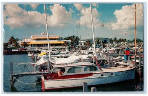 1960 Yacht Boat at Landing Dinner Key Marina Miami Florida FL Vintage Postcard