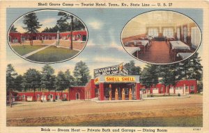 SHELL GAS STATION TENNESSEE KENTUCKY STATE LINE ADVERTISING POSTCARD (c. 1940s)